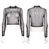 Mesh Top with Skeleton Print Exuding Dark Elegance