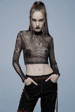 Mesh Top with Skeleton Print Exuding Dark Elegance