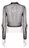 Mesh Top with Skeleton Print Exuding Dark Elegance