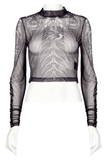 Mesh Top with Skeleton Print Exuding Dark Elegance