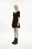 Midi Black Skater Dress adorned with Exclusive Rivet Accent