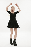 Midi Black Skater Dress adorned with Exclusive Rivet Accent