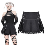 Mini Skirt for Punk Women with O-Ring and Lace Details