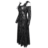 Off-Shoulder Gothic Semi-Transparent Dress With Pattern