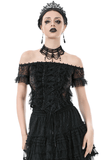Off-Shoulder Top with Ribbon Accents and Elegant Lace Trim