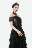 Off-Shoulder Top with Ribbon Accents and Elegant Lace Trim