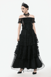 Off-Shoulder Top with Ribbon Accents and Elegant Lace Trim