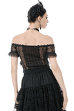 Off-Shoulder Top with Ribbon Accents and Elegant Lace Trim