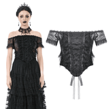 Off-Shoulder Top with Ribbon Accents and Elegant Lace Trim