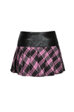 Pink And Black Plaid Mini Skirt with Leather Belt