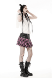 Pink And Black Plaid Mini Skirt with Leather Belt