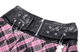 Pink And Black Plaid Mini Skirt with Leather Belt