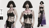 Pink Gothic Faux Leather Harness with Chains and Skull