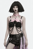 Pink Gothic Faux Leather Harness with Chains and Skull