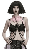 Pink Gothic Faux Leather Harness with Chains and Skull
