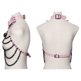 Pink Gothic Faux Leather Harness with Chains and Skull