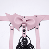 Pink Gothic Faux Leather Harness with Chains and Skull