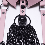 Pink Gothic Faux Leather Harness with Chains and Skull