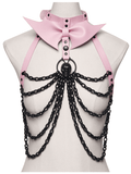 Pink Gothic Faux Leather Harness with Chains and Skull
