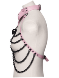 Pink Gothic Faux Leather Harness with Chains and Skull