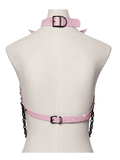 Pink Gothic Faux Leather Harness with Chains and Skull
