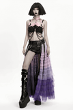 Pink Gothic Faux Leather Harness with Chains and Skull
