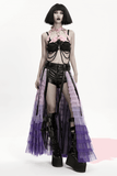 Pink Gothic Faux Leather Harness with Chains and Skull