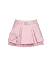 Pink Pleated Skirt with Lace and Heart Embellishments