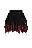 Plaid and Lace Skirt with Uneven Layers for Women