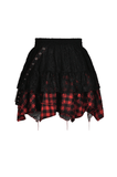 Plaid and Lace Skirt with Uneven Layers for Women