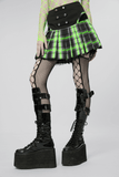 Plaid Skirt for Women with Lace Detailing and Snap Buttons