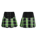 Plaid Skirt for Women with Lace Detailing and Snap Buttons