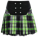 Plaid Skirt for Women with Lace Detailing and Snap Buttons