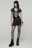Pleated Gothic Mini Skirt with Metallic Hardware Accents