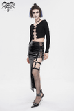 Punk Asymmetric Patent Leather Skirt with Mesh Stockings