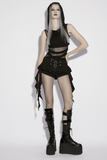 Punk Black Buckle Skort with Ruffled Strap Detail