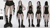 Punk Black Buckle Skort with Ruffled Strap Detail