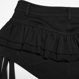 Punk Black Buckle Skort with Ruffled Strap Detail