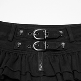 Punk Black Buckle Skort with Ruffled Strap Detail