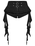 Punk Black Buckle Skort with Ruffled Strap Detail