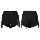 Punk Black Denim Shorts with Stylish Embellishments