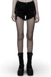 Punk Black Denim Shorts with Stylish Embellishments