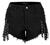 Punk Black Denim Shorts with Stylish Embellishments