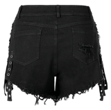 Punk Black Denim Shorts with Stylish Embellishments