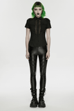 Punk Black Vegan Leather Leggings with Side Lacing Up