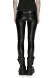Punk Black Vegan Leather Leggings with Side Lacing Up