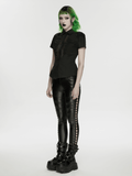 Punk Black Vegan Leather Leggings with Side Lacing Up