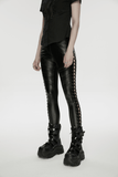 Punk Black Vegan Leather Leggings with Side Lacing Up