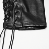 Punk Black Vegan Leather Leggings with Side Lacing Up