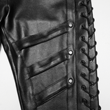 Punk Black Vegan Leather Leggings with Side Lacing Up